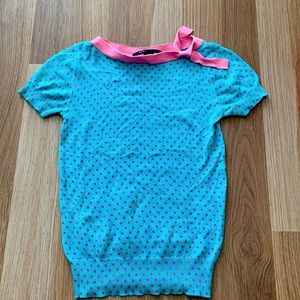 Marc Jacobs Women Polka Dot Blue Pink Cashmere Blend Knit Top Size XS
